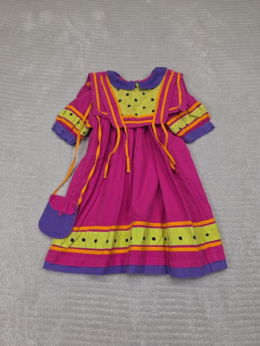 Vintage Baby Club Dress Toddler Girls 3/4 Smocked Dress With Little Purse